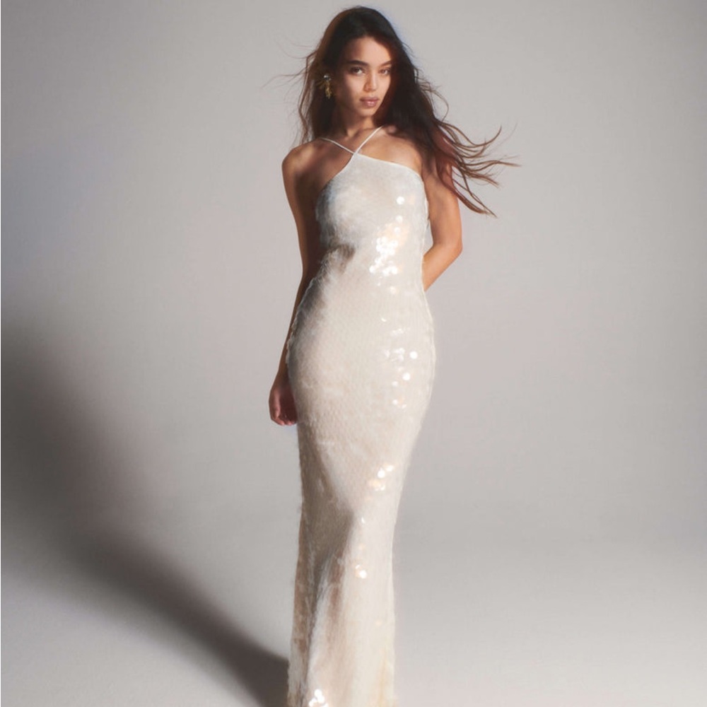 Rat & Boa white sequin halter maxi emmanuella dress